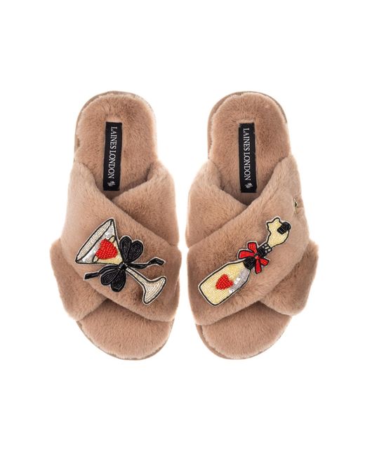 Laines London Brown Neutrals Classic Laines Slippers With Popping Champagne Brooches