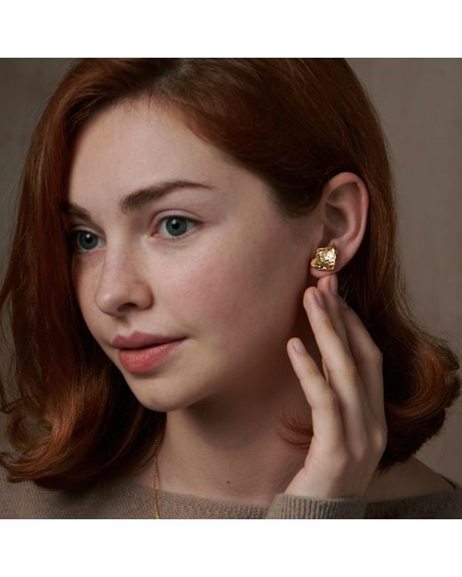 Janus Edinburgh Metallic Textured Suilven Curved Petal Plated Sterling Stud Earrings