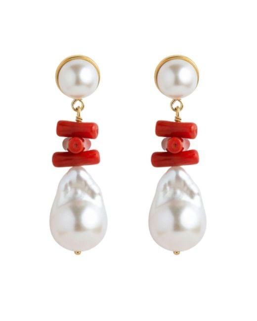 LINYA JEWELLERY Red Coral Baroque Pearl Earrings