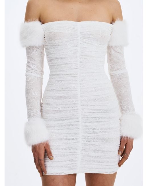 Miss Circle New York Gray Lani Lace Off-Shoulder Ruched Mini Dress