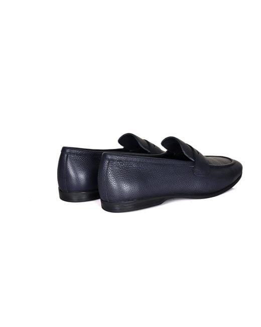 DAVID WEJ Blue Lorenzo Grained Leather Loafers for men