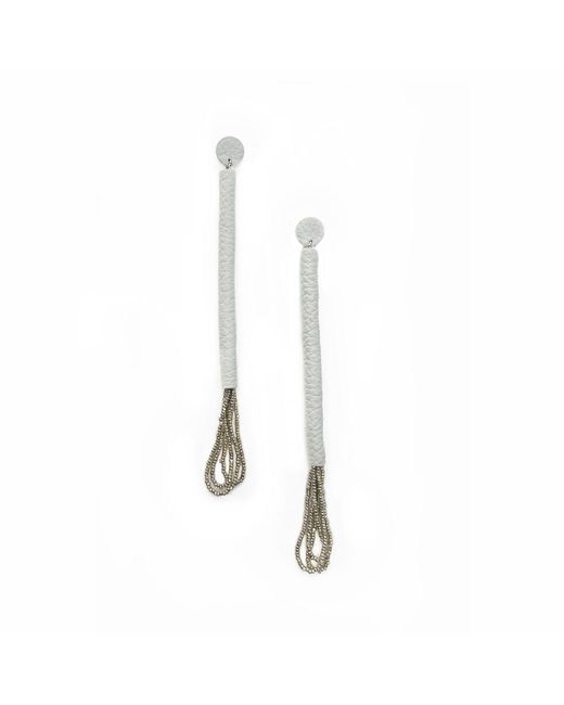 WAIWAI White Dewfall Leather Drop Earrings With Glass Beads