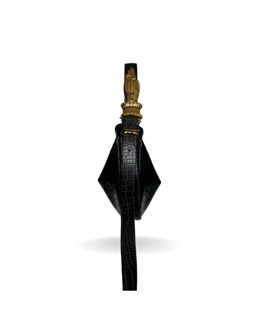 Indigolush Black Hobo Adjustable Hand Shaped Leather Bag Mini Lizard Two Hands