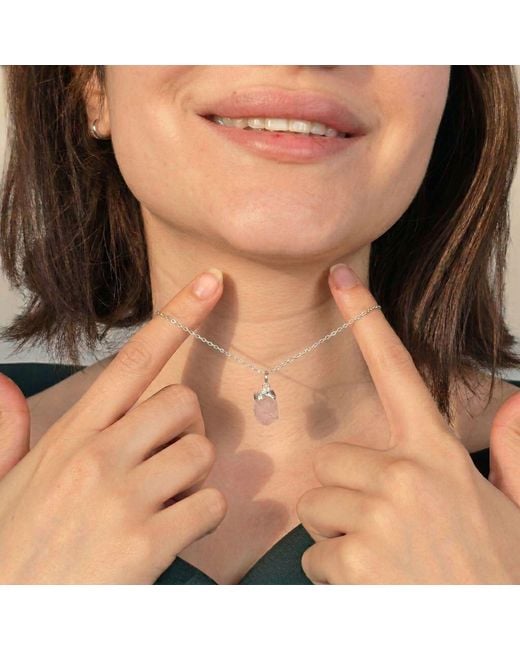 Harfi White Raw Rose Quartz October Birthstone Sterling Necklace
