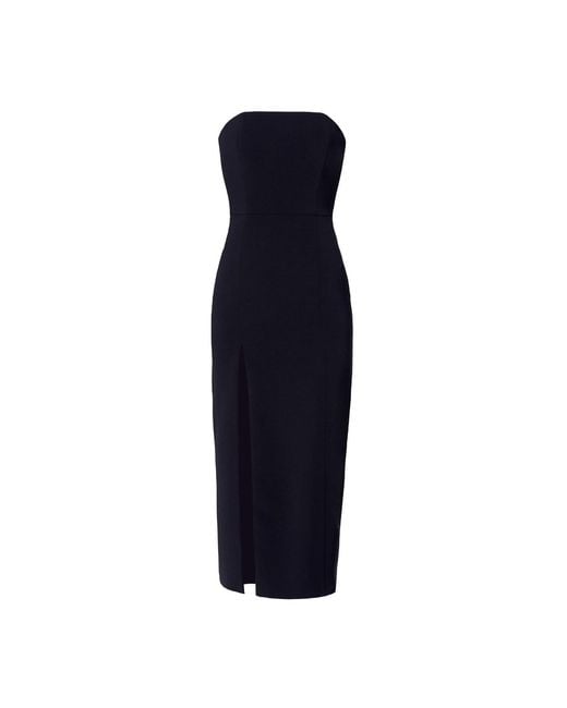 Nomi Fame Blue Mora Strapless Front Slit Corset Midi Dress