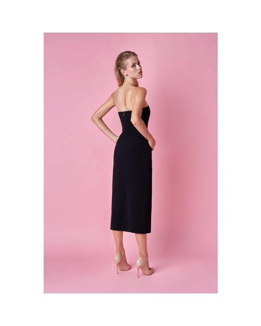 Nomi Fame Blue Mora Strapless Front Slit Corset Midi Dress