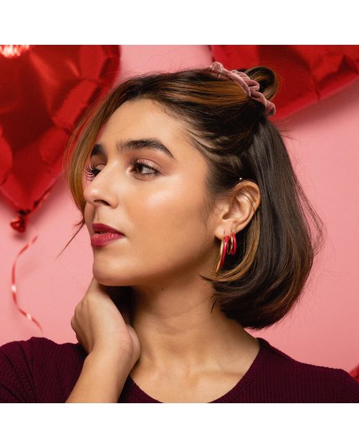 Gold & Honey Pink Double Oval Enamel Hoop Earrings