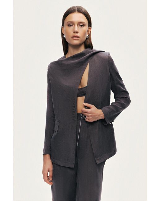 Nocturne Black Asymmetrical Draped Tailored Jacket