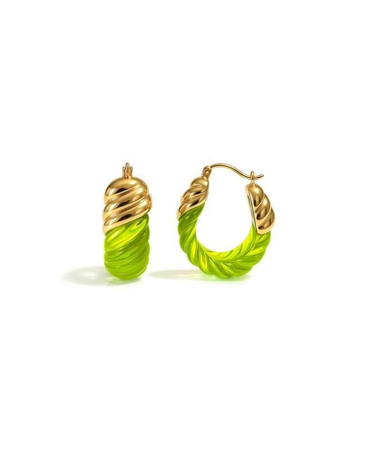 Gold & Honey Yellow Peridot Rope Shrimp Lucite Birthstone Hoop Earrings