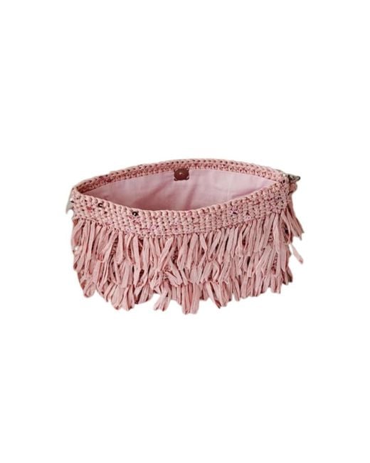 Springmoonatelier Pink Luxury Star Powder Sequin And Tassel Handmade Raffia Clutch Bag