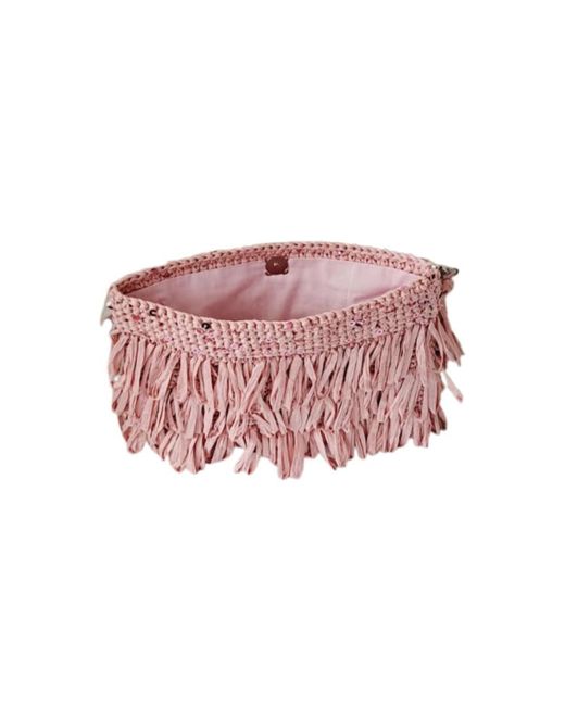 Springmoonatelier Pink Luxury Star Powder Sequin And Tassel Handmade Raffia Clutch Bag