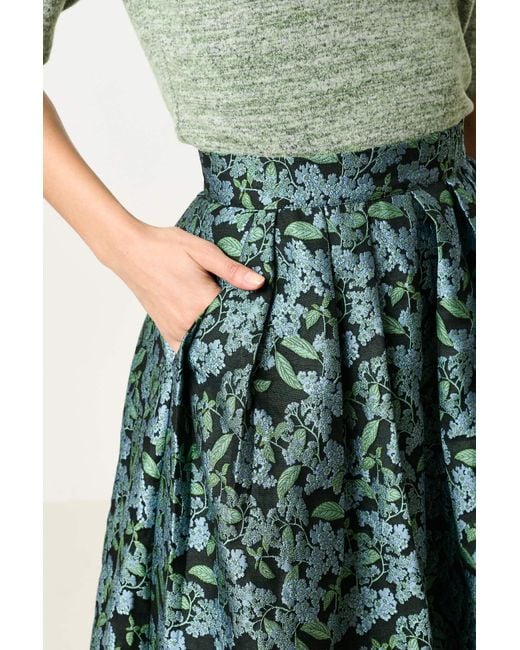 Louche Green Pasadena Blossom Jacquard Midi Skirt