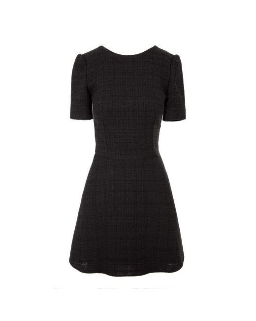 AVENUE No.29 Black Flared Short Sleeve Boucle Dress
