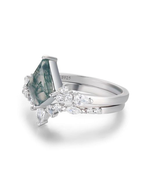Azura Jewelry New York Metallic Nebula Nights Moss Agate Ring Set Vermeil