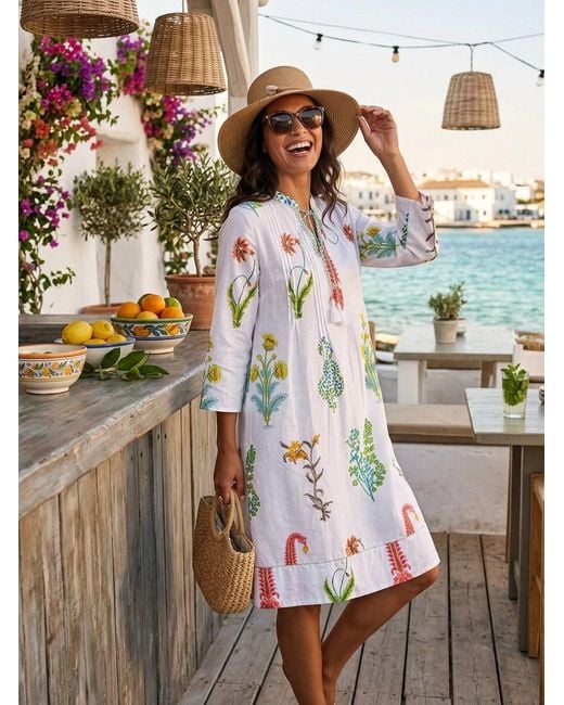 NoLoGo-chic White Botanical Tassel Kurta Cotton Multi