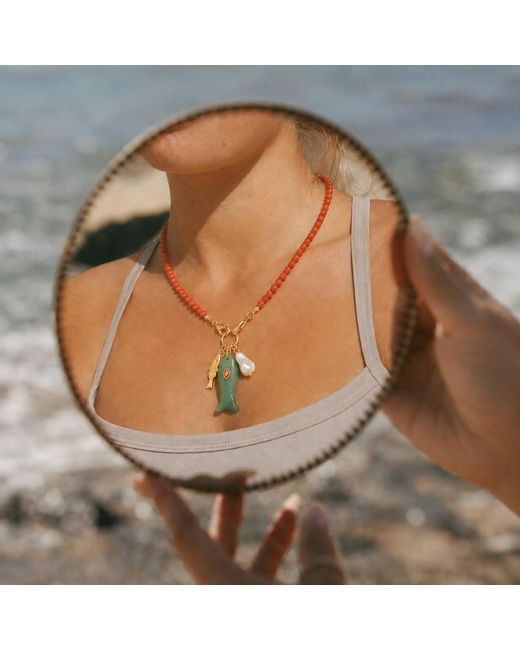 Ormiro Metallic Happy Fish Carnelian & Aventurine Beaded Necklace