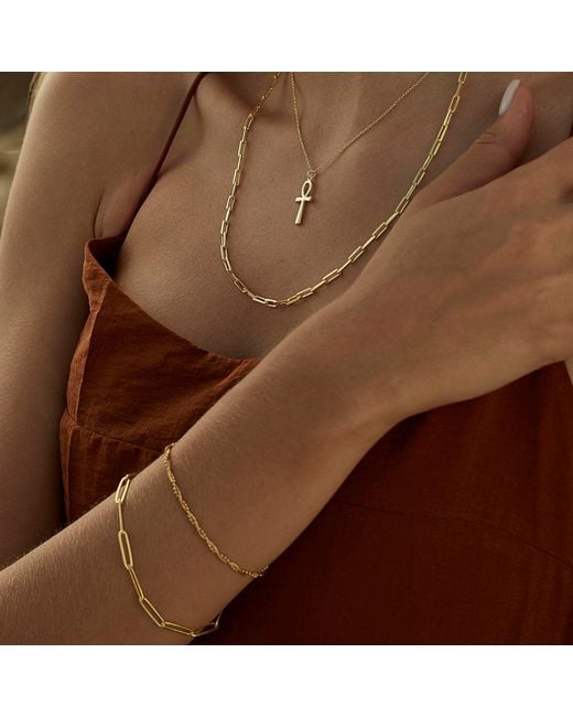 Spero London Metallic Sterling Egyptian Ankh & Large Rectangular Chain Necklace