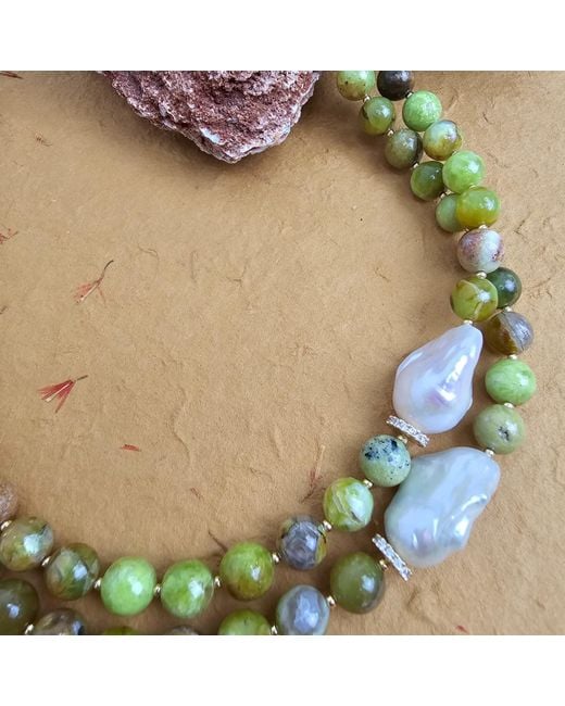Farra Metallic Opal With Baroque Pearls Double Layers Necklace
