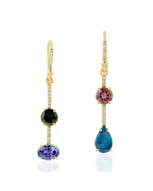 Artisan Blue Designer Mixed Gemstone & Diamond Drop Earrings