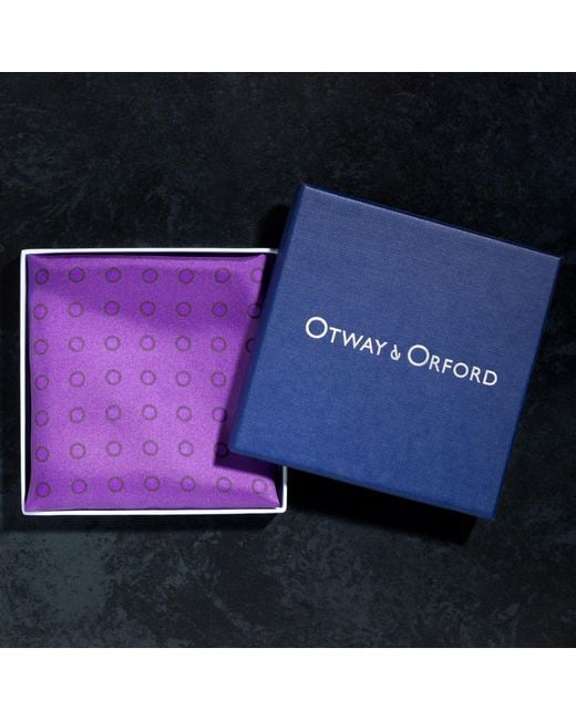 Otway & Orford Purple 'Luna' Polka Dot Silk Pocket Square for men