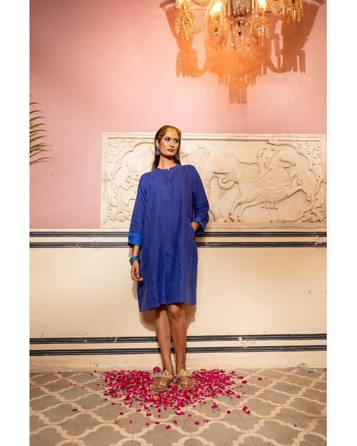 NoLoGo-chic Blue Ultra Super Mix Coat Dress Linen Ultramarine