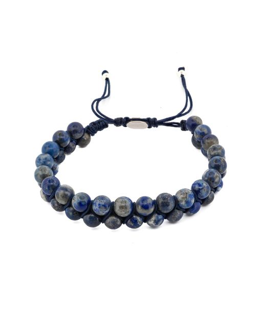 Ebru Jewelry Blue Lapis Lazuli Stone Two Row Beaded Woven Striking Bracelet for men