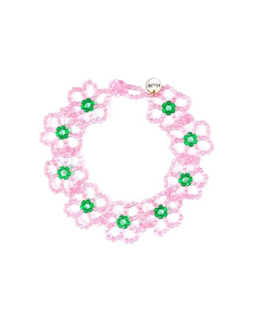 Tillie Beads Pink Blossom Flat Open Flower Bead Necklace