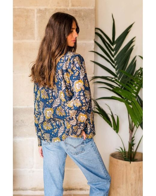 Inara Blue Midnight Marigold Cotton Top