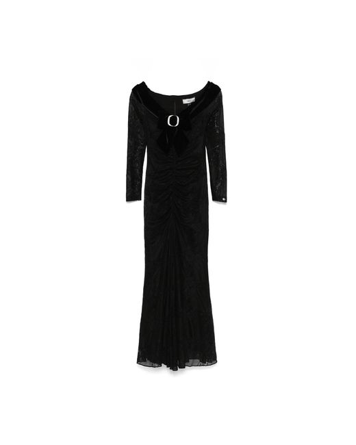 Nissa Black Bow-Detail Lace Midi Dress