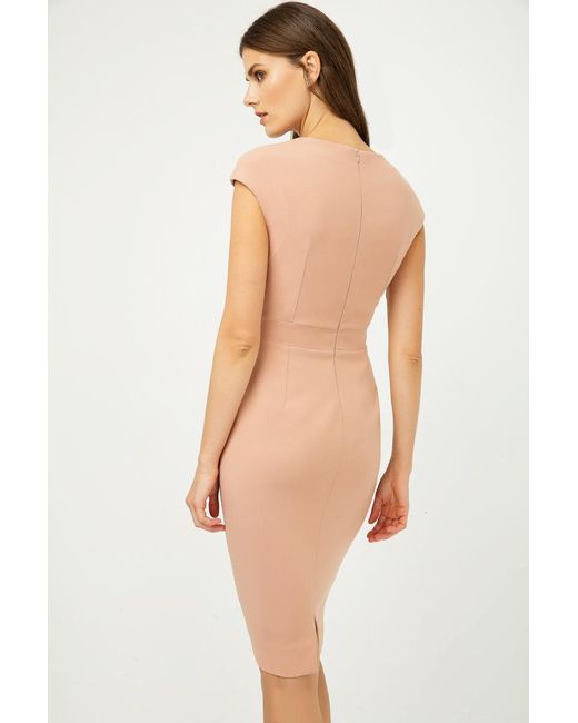 Conquista Metallic Solid Colour Dress With Cap Sleeves Old Rose Color