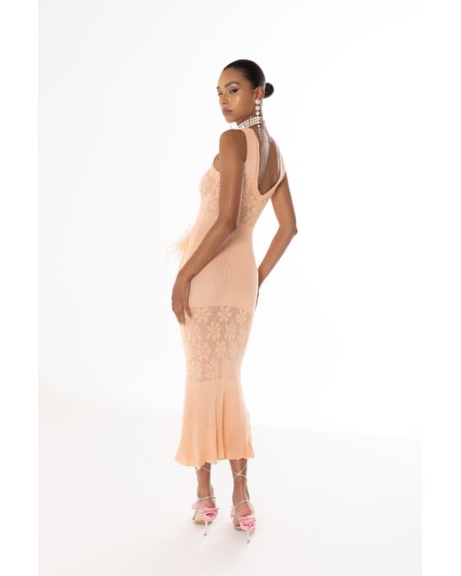 Andreeva Orange Vanilla Apricot Knit Dress With Feathers
