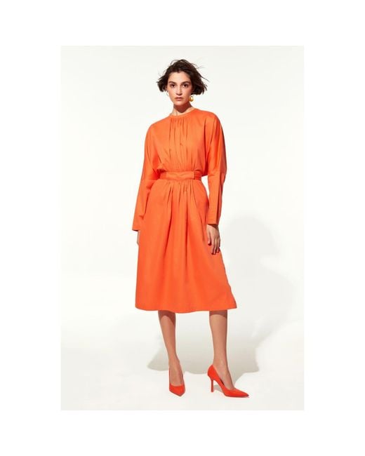 NAZLI CEREN Martha Open Back Cotton Dress In Orange