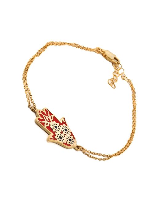 Ebru Jewelry Metallic Enamel Floral Hamsa Hand Vermeil Chain Bracelet