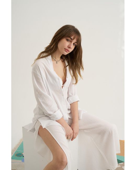 Unexpectedone White Shades Of Shirt Matching Soul Mate Side Slit Slim Trousers Set