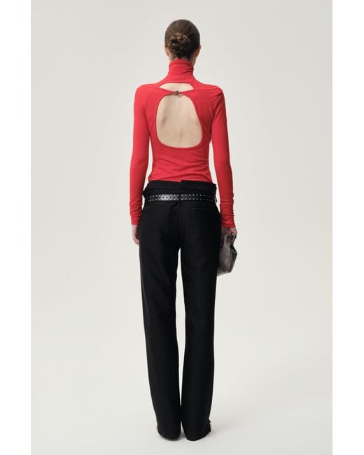 FRONT ROW SHOP Red Open-Back Wool Jersey Top