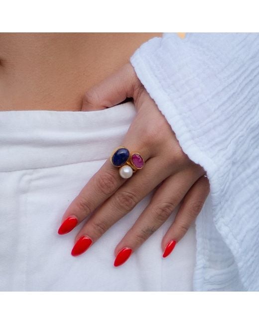 Ebru Jewelry Multicolor Sacred Harmony Triple Gemstone Statement Ring