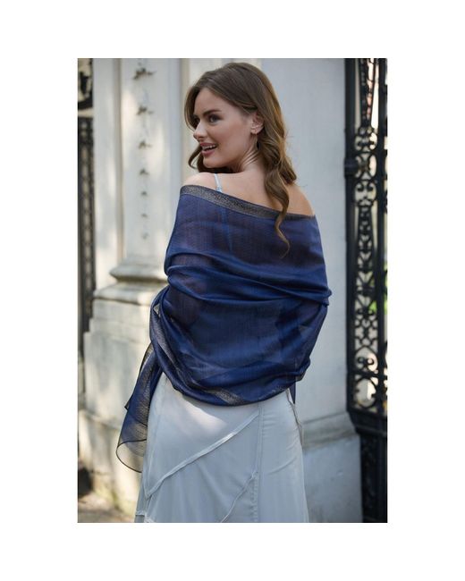 Saachi Blue Shimmer Border Royal Scarf