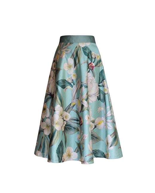 Richa Sharma Blue Aqua Floral Silk Midi Skirt