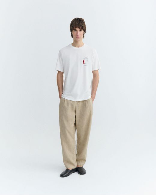 Thinking Mu White Fisherman Zach Embroidered T-Shirt for men