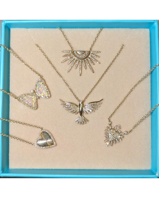 KAMARIA Metallic Mini Opal Butterfly Necklace With Diamonds