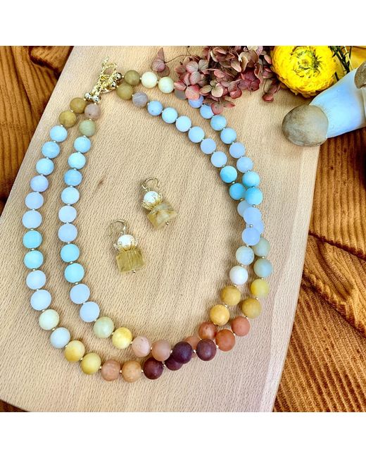 Farra Metallic Gradient Brown Jade Double Layers Necklace