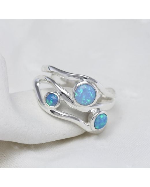 Isla Silver Blue Three Fire Opal Gemstone Ring