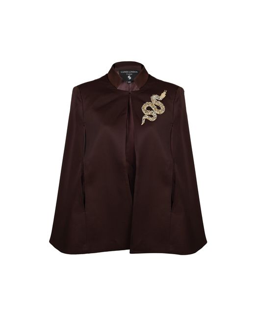 House of Laines London Brown Neutrals Laines Chocolate Couture Tailored Cape With Embellished Snake Brooch