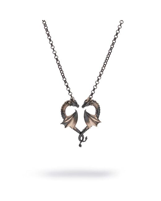 Ebru Jewelry Metallic Twin Dragon Heart Sterling Necklace for men