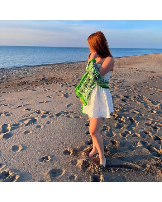 Evelyn & Kate Green Elegant All-Silk Scarf, Frog Pattern