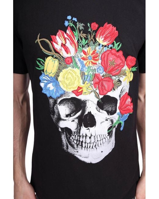 Any Old Iron Black Skull Bouquet Embroidered T-Shirt for men