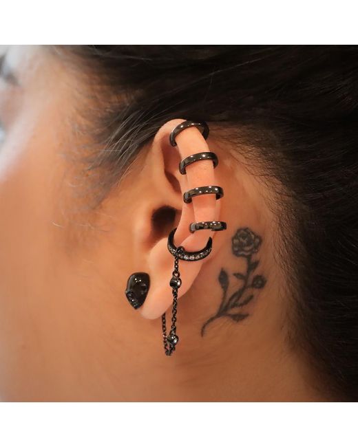 SALLY SKOUFIS Metallic Peace Stud Ear Cuff Set With Made Diamonds