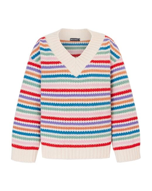 Cara & The Sky Red Jasmine Wide Sleeve V Neck Striped Jumper