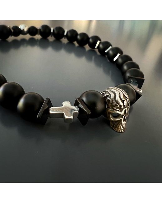 Ebru Jewelry Metallic Courage Onyx Skull Bracelet for men