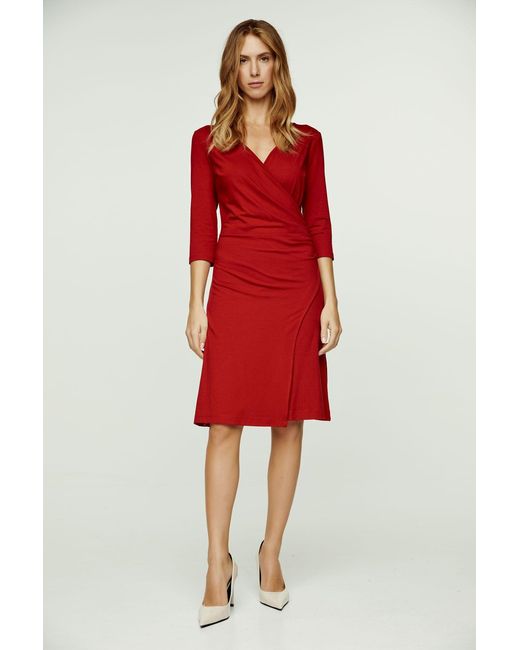 Conquista Red Faux Wrap Dress